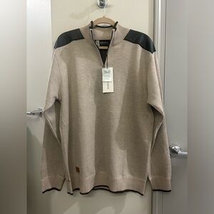 Marx & Dutch 1/4 Zip Pullover Sweater Mens Large Tan Brown FLAWED